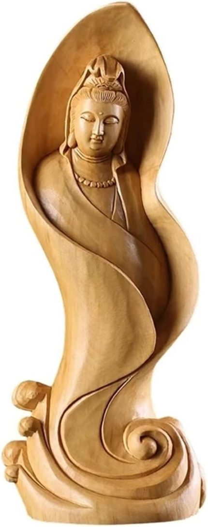 Hand Carving Boxwood Guan Yin Statue,  Kuan Yin Buddha Statue for Home Office Decor