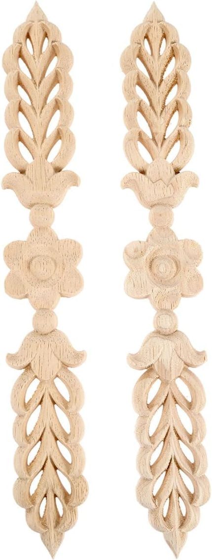 2-Pack Wood Appliques Onlays for Furniture, 24.5x3.5cm/9.65"x1.38", Leaf Flower Center Side Decal for Cabinet Bed Wall Ceiling Frame Corner Decoration