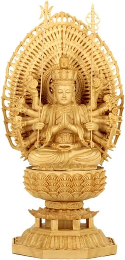 Thond Hands Guan Yin Buddha Statue, Hand-Carved Solid Wood Kuan Yin Statue Home Office Zen Decor, Feng Shui Decor