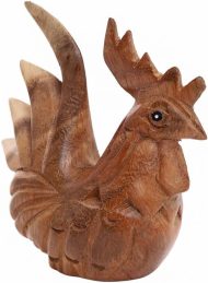 Wooden Hand Carved Wooden Rooster Statue, Sculpture Art Decorative Rustic Home Decor Accent Handmade Handcrafted Decoration (Natural Color)