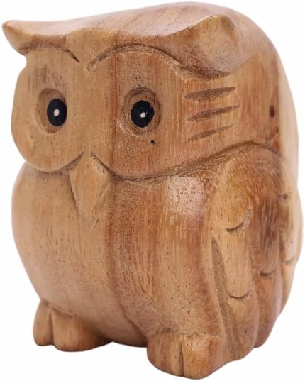 Wooden Hand Carved Wooden Owl Statue, Sculpture Art Decorative Rustic Home Decor Accent Handmade Handcrafted Decoration Natural Color (Owl)