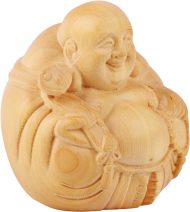 2" Good Luck Buddha Statue Maitreya Smiling Buddha Statue, Feng Shui Lucky Buddha Wooden Statue, Natural Boxwood Caving Handcraft Palm-Size Ornaments Home Office Car Feng Shui Décor Gift