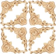 Wood Carved Appliques Onlays, 8Pcs Rose Corner Decals Unpainted Wooden Rosette Carvings for Door Cabinet Mantels Mirror Dresser Wall Ceiling Bed Furniture Upgrade Decoration, 15x15cm/5.9x5.9in