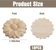 10PCS Wood Round Flower Appliques, Unpainted Wood Appliques Carved Craft Decals for Home Furniture Chests Cabinet Door DIY Decor, 3cm Diameter - Image 2