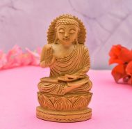 Buddha Wooden Statue,6 Inch God of Wealth Hand Carved Sitting Buddha Figurines and Best for Gifting- Ideal Gift (Brown)