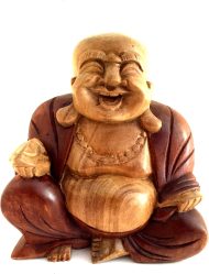 Buddha Statue Solid Wood Carved Happy Buddha Sculpture Laughing Buddha